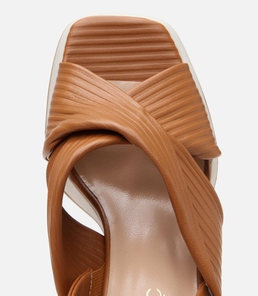  Kadın Deri Taba Kalın Topuklu Sandalet