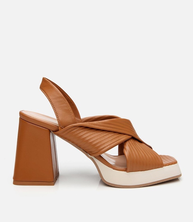  Kadın Deri Taba Kalın Topuklu Sandalet