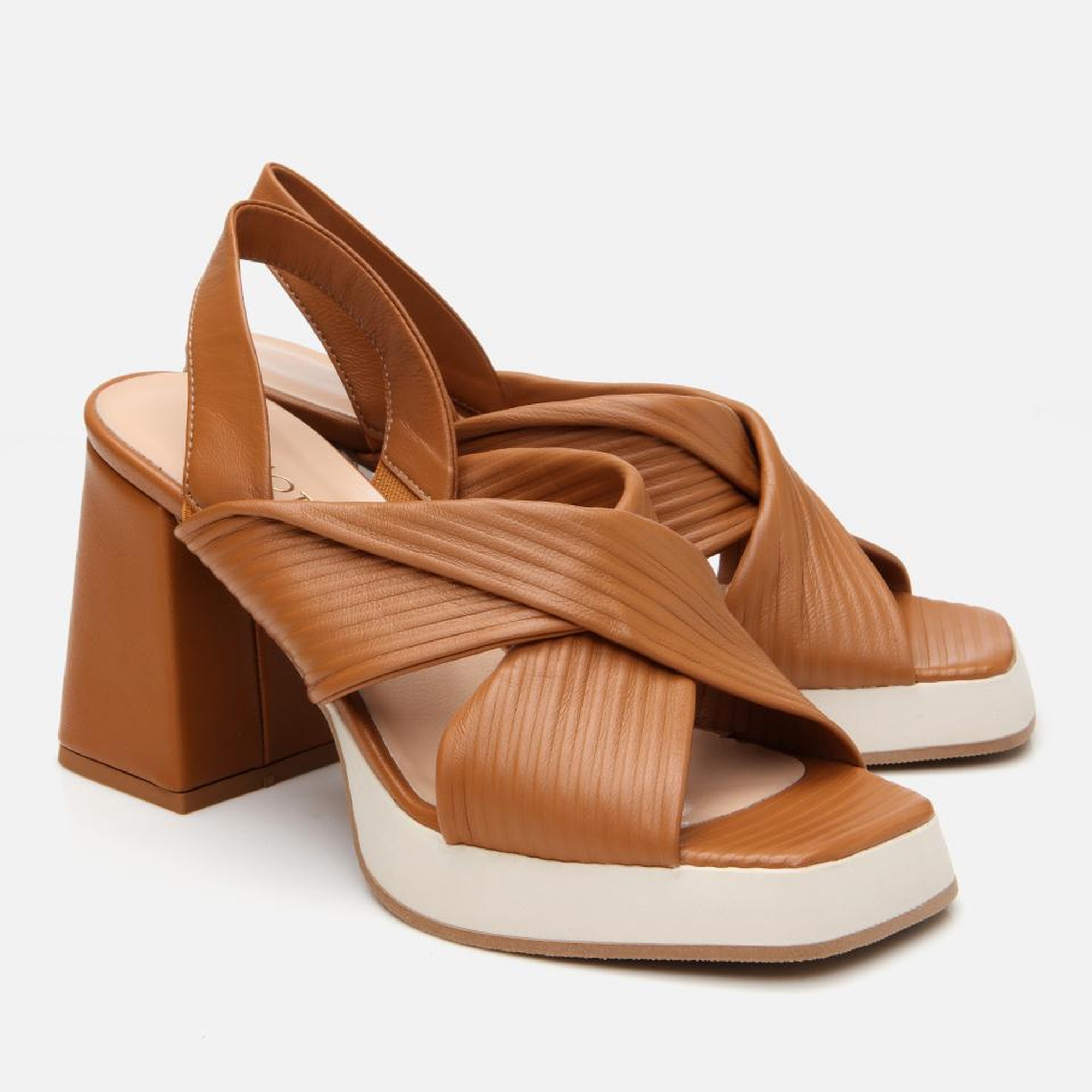 Kadın Deri Taba Kalın Topuklu Sandalet