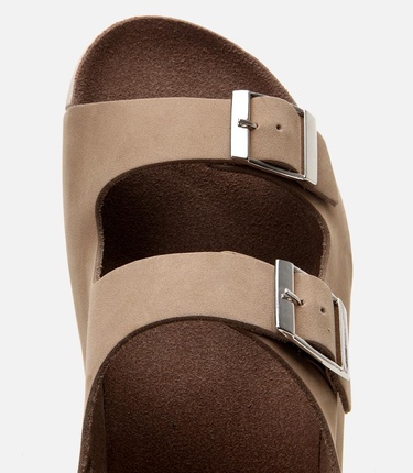  Kadın Nubuk Deri Bej Ayarlanabilir Sandalet