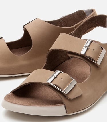  Kadın Nubuk Deri Bej Ayarlanabilir Sandalet