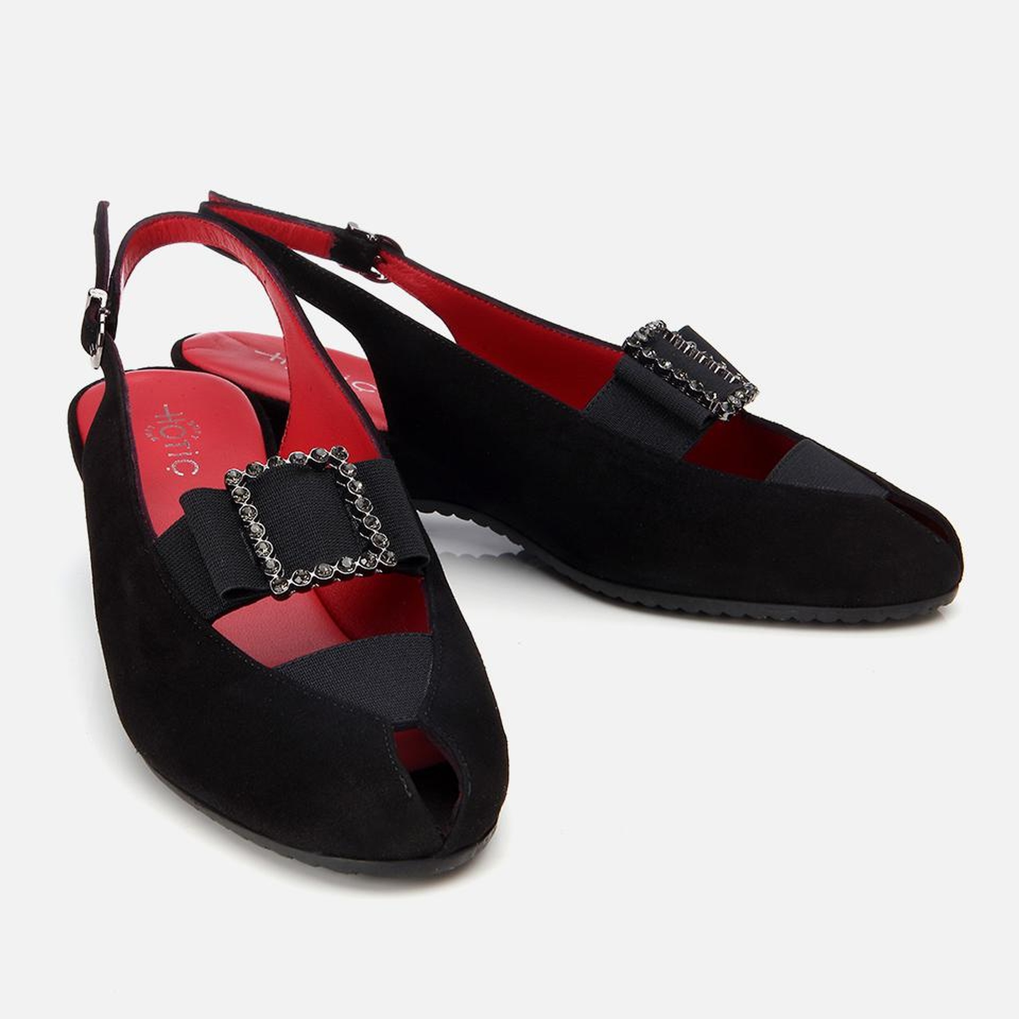 Kadın Süet Deri Siyah Tokalı Esnek Dolgu Topuklu Sandalet