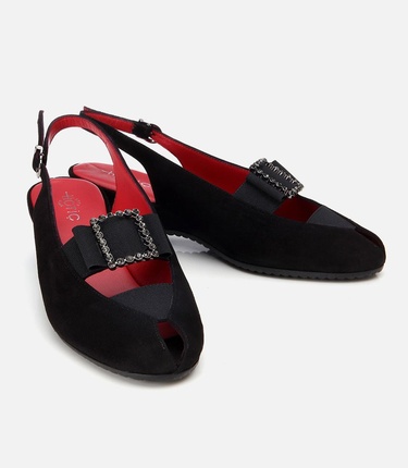  Kadın Süet Deri Siyah Tokalı Esnek Dolgu Topuklu Sandalet