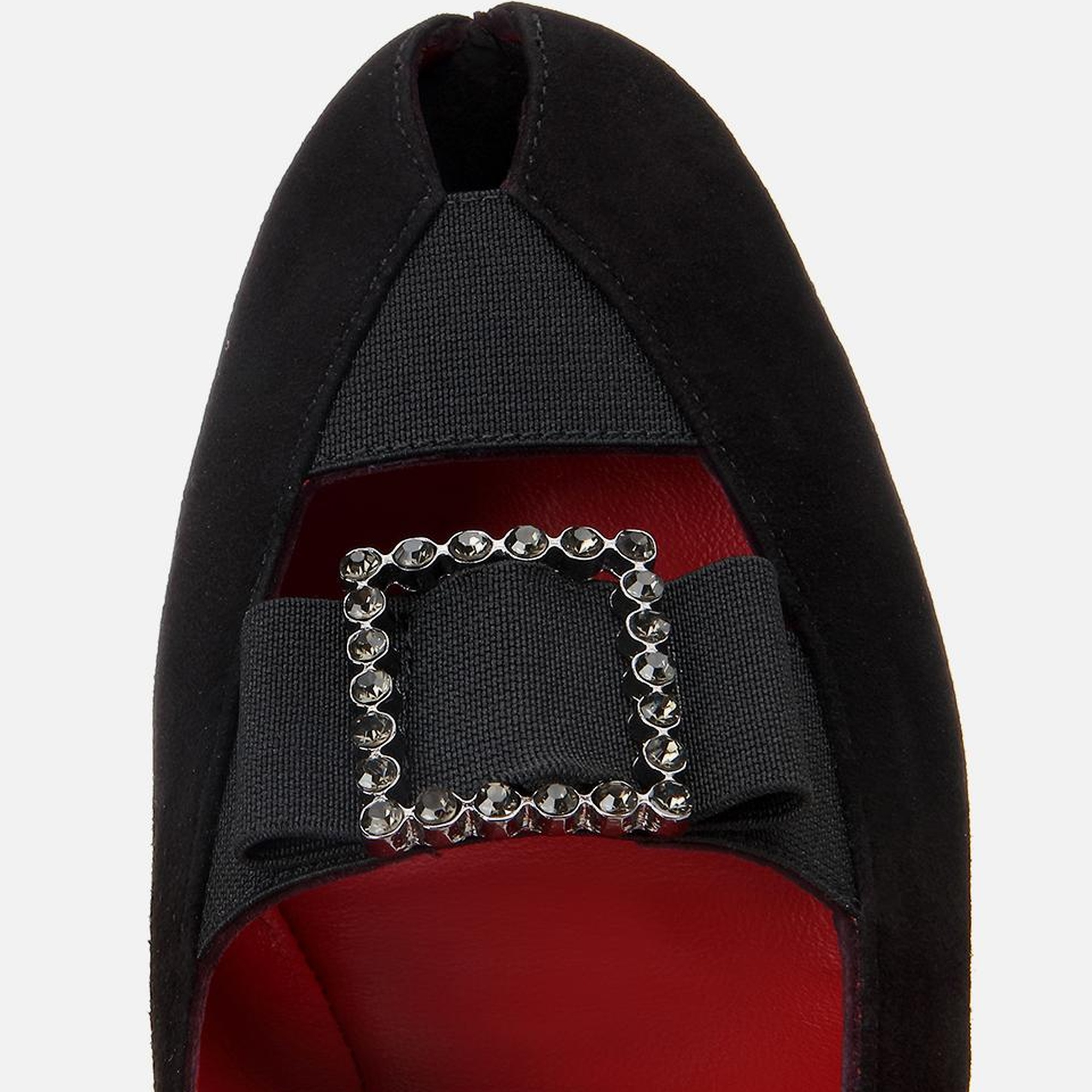 Kadın Süet Deri Siyah Tokalı Esnek Dolgu Topuklu Sandalet