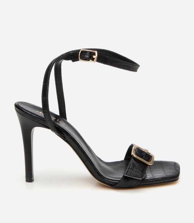  Kadın Deri Siyah Kemerli Topuklu Sandalet