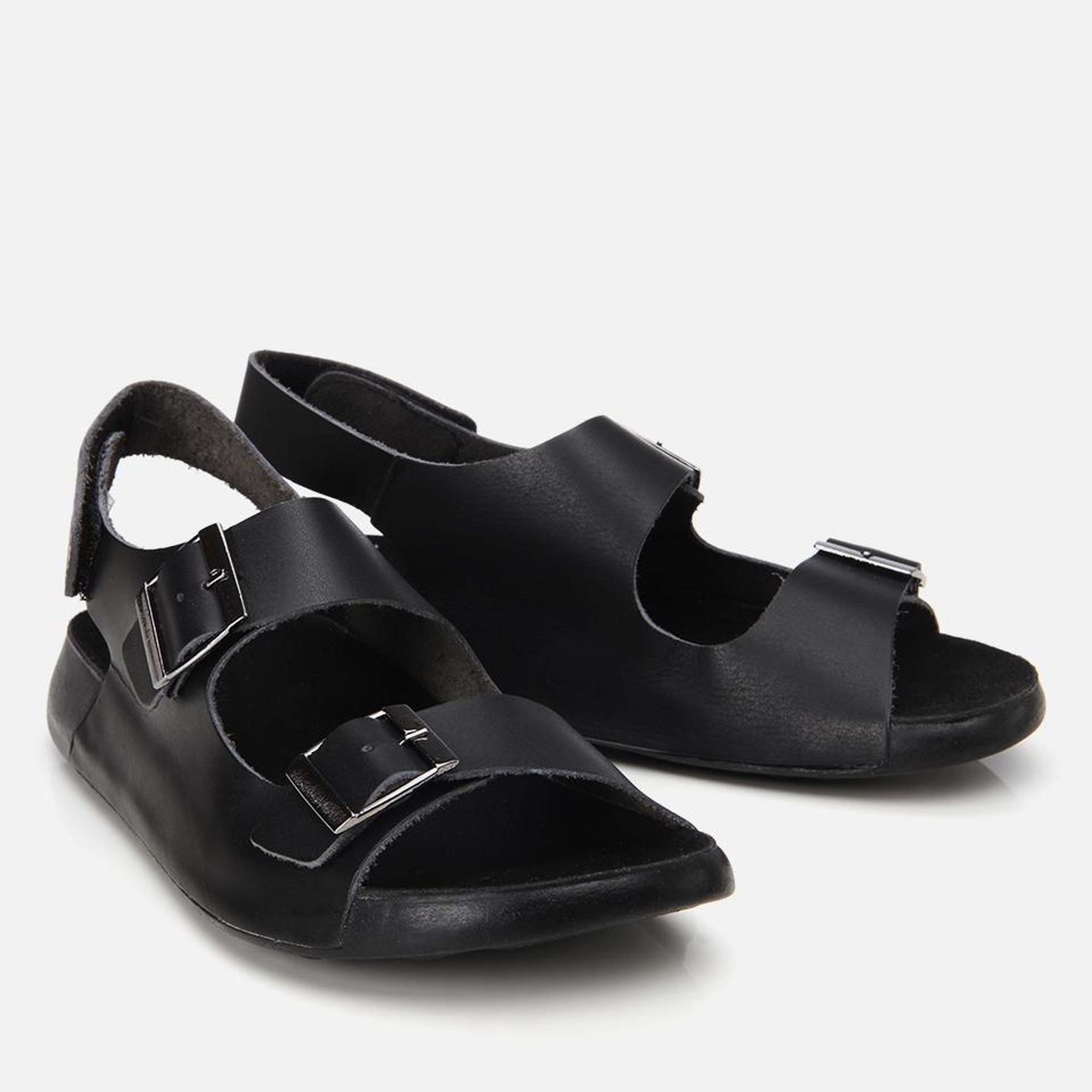 Kadın Deri Siyah Ayarlanabilir Dolgu Topuklu Sandalet