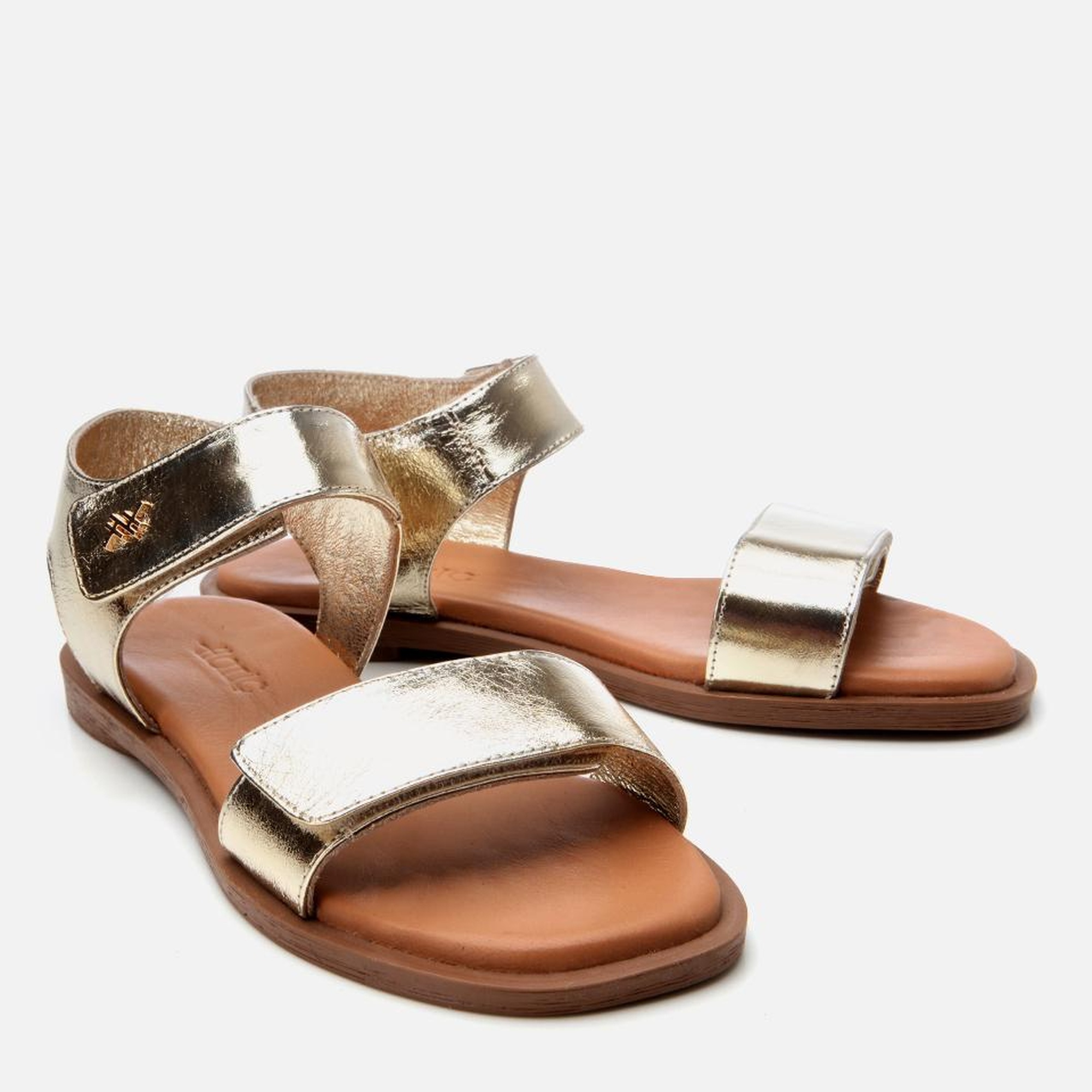 Kadın Deri Gold Ayarlanabilir Düz Sandalet