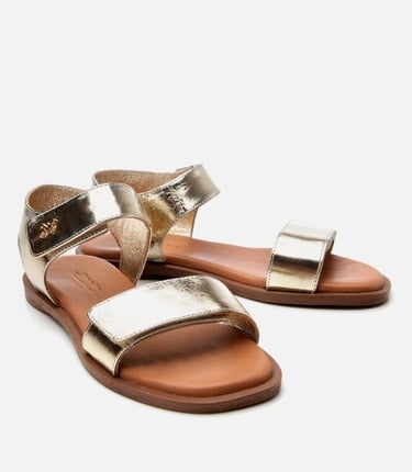  Kadın Deri Gold Ayarlanabilir Düz Sandalet