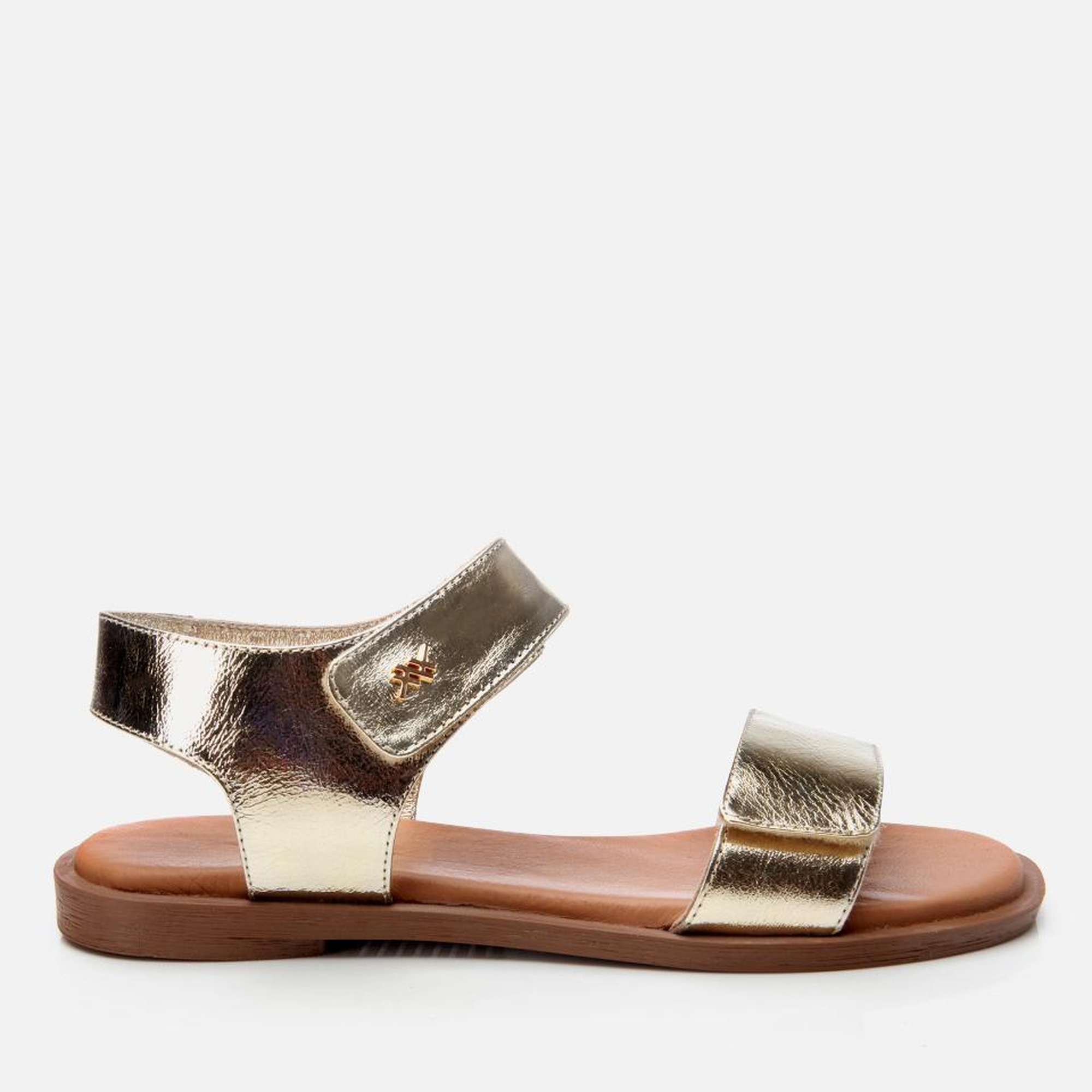 Kadın Deri Gold Ayarlanabilir Düz Sandalet