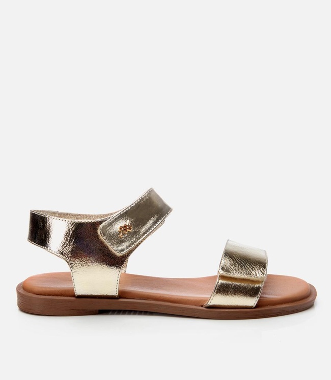  Kadın Deri Gold Ayarlanabilir Düz Sandalet