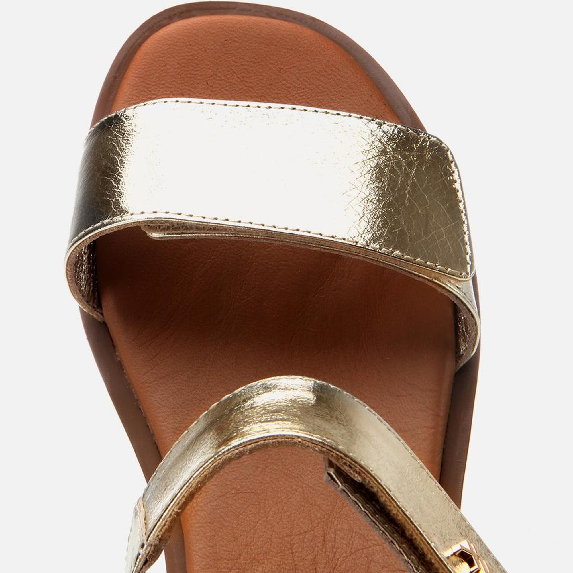 Kadın Deri Gold Ayarlanabilir Düz Sandalet