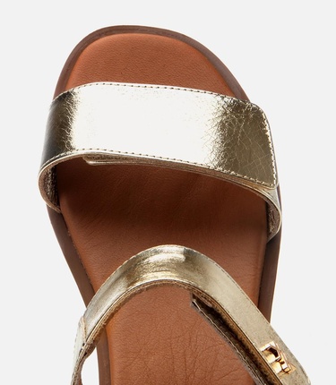  Kadın Deri Gold Ayarlanabilir Düz Sandalet