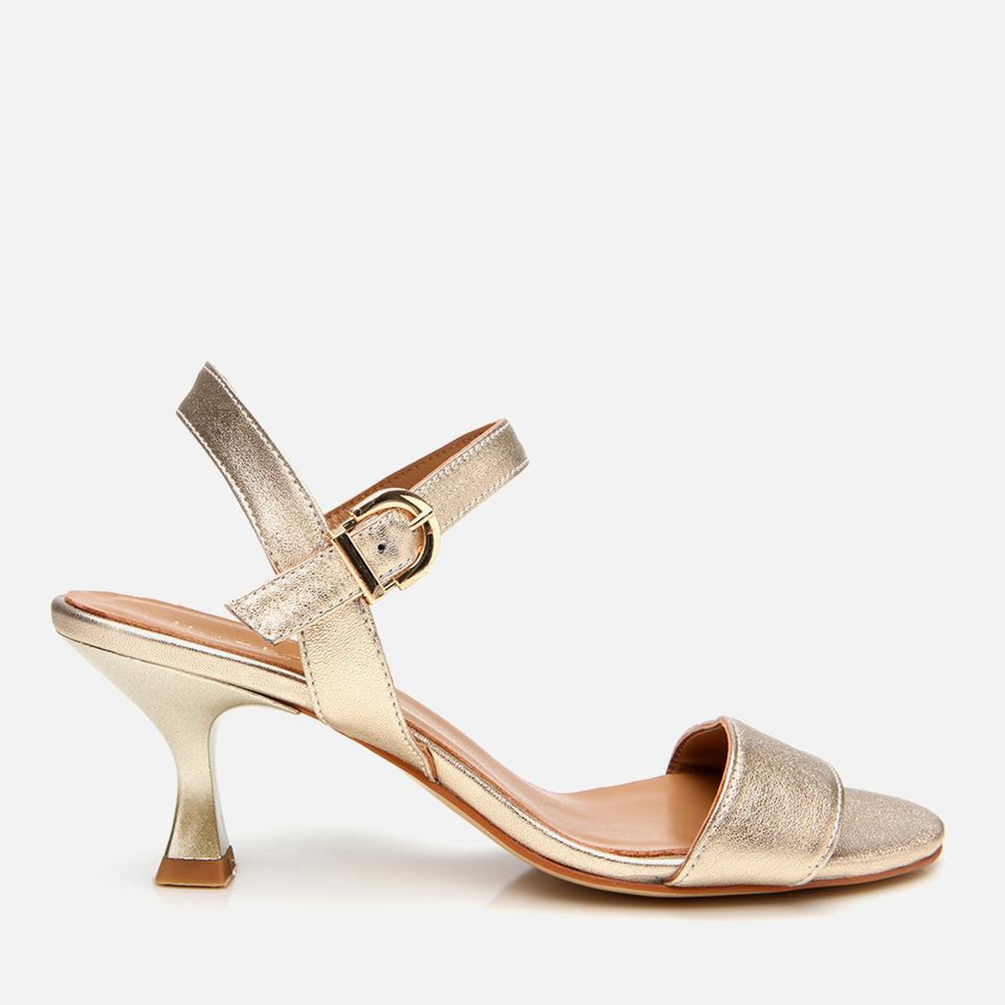 Kadın Deri Gold Kemerli Abiye Topuklu Sandalet