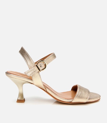  Kadın Deri Gold Kemerli Abiye Topuklu Sandalet