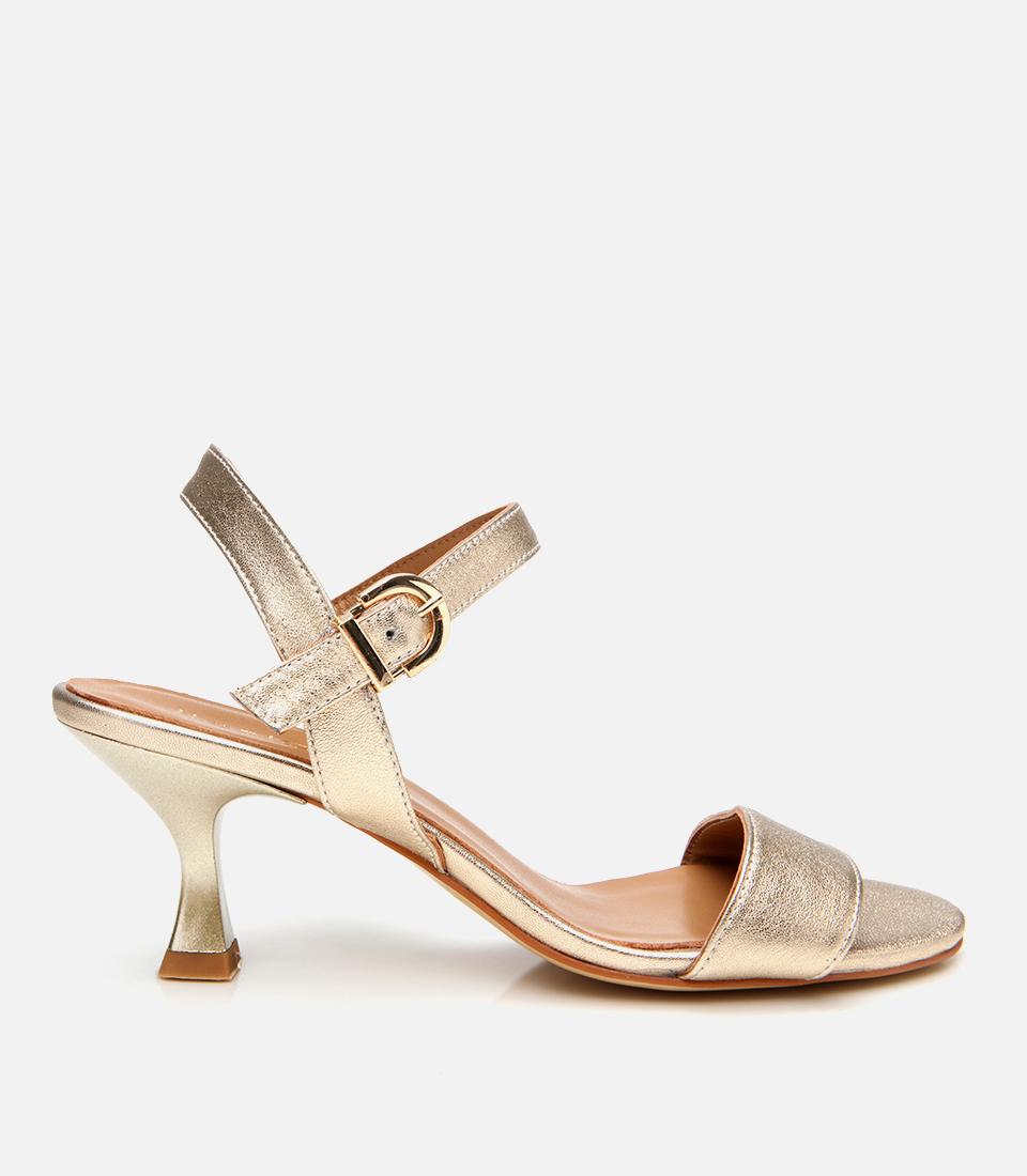  Kadın Deri Gold Kemerli Abiye Topuklu Sandalet