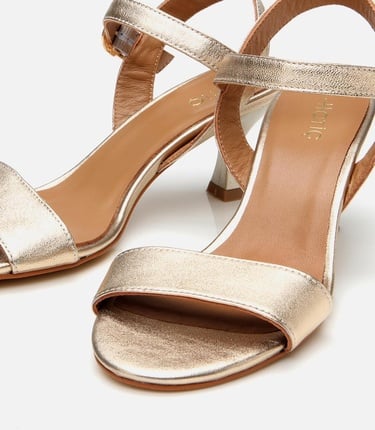  Kadın Deri Gold Kemerli Abiye Topuklu Sandalet