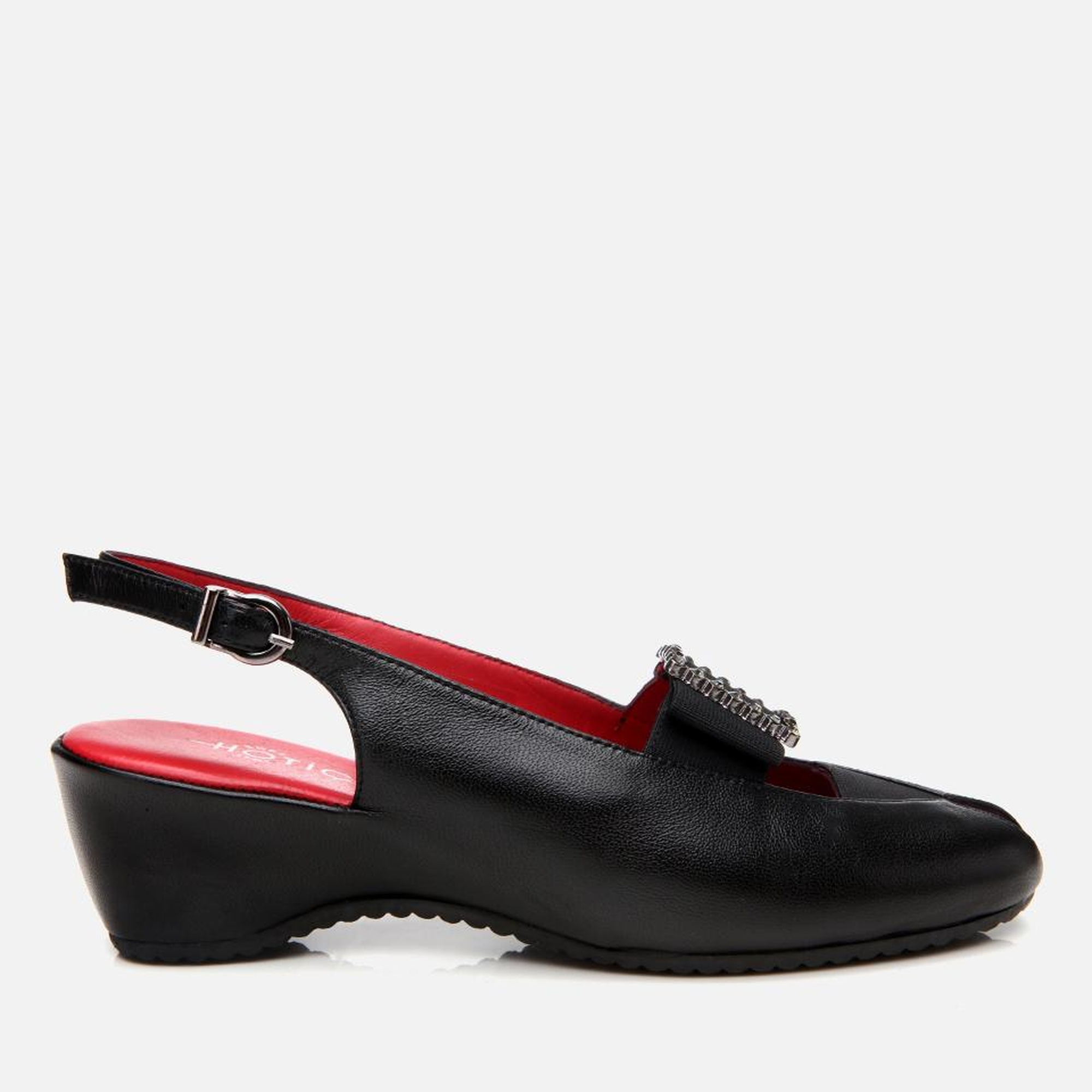 Kadın Deri Siyah Tokalı Esnek Dolgu Topuklu Sandalet