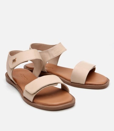  Kadın Deri Bej Ayarlanabilir Düz Sandalet