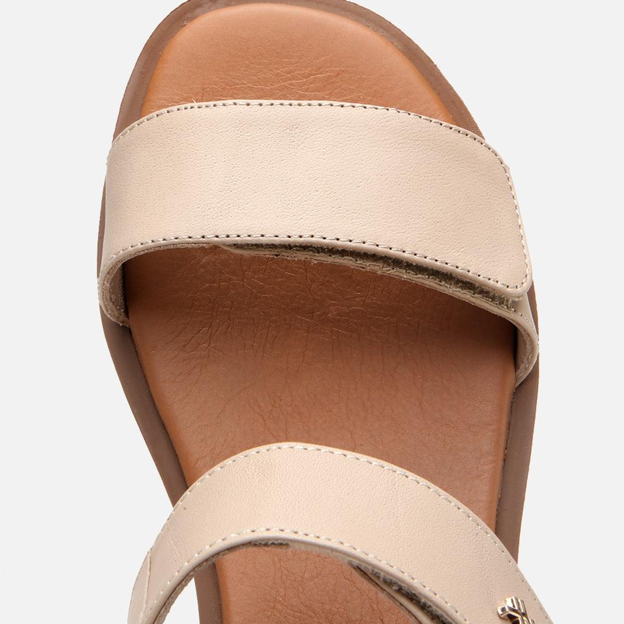 Kadın Deri Bej Ayarlanabilir Düz Sandalet