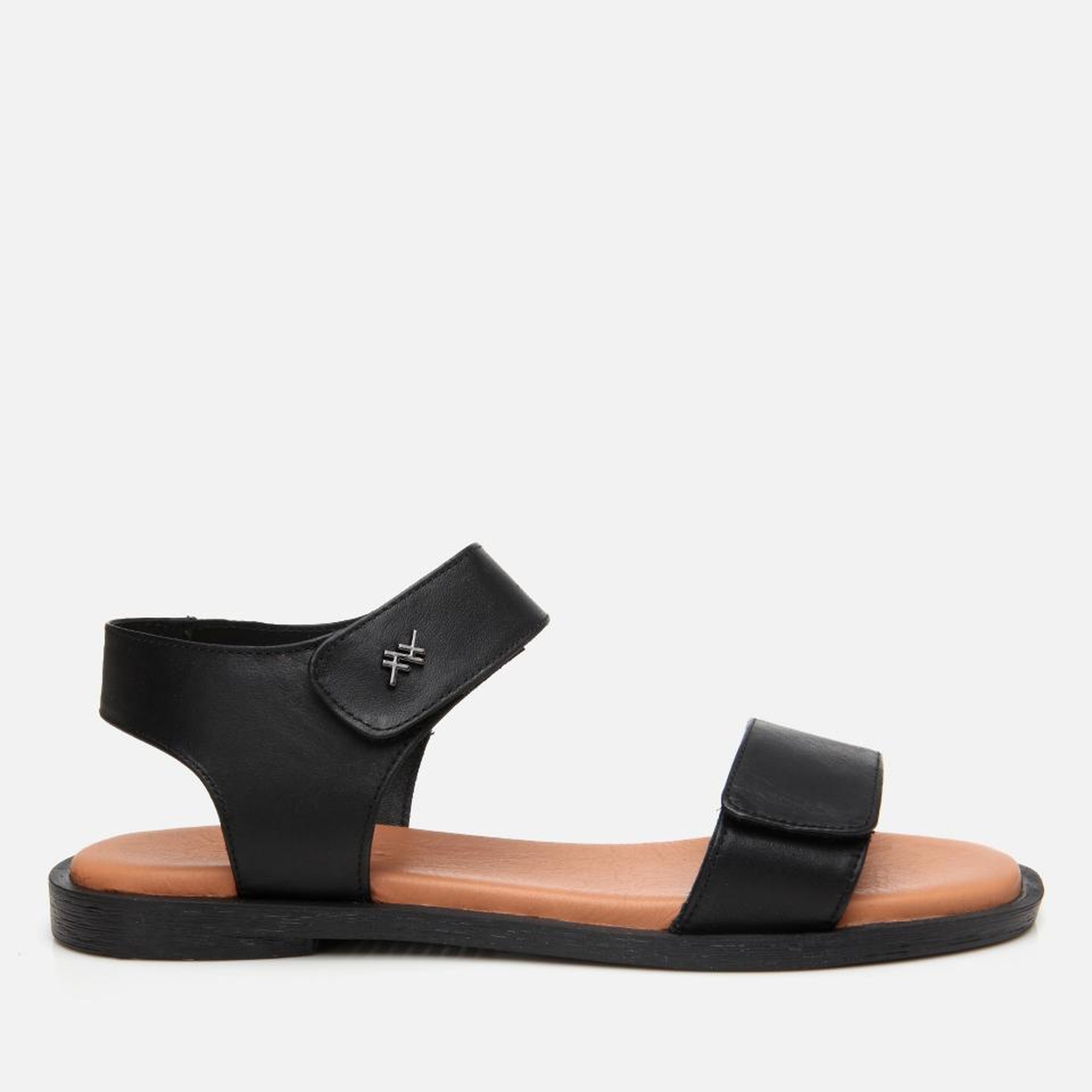 Kadın Deri Siyah Ayarlanabilir Düz Sandalet