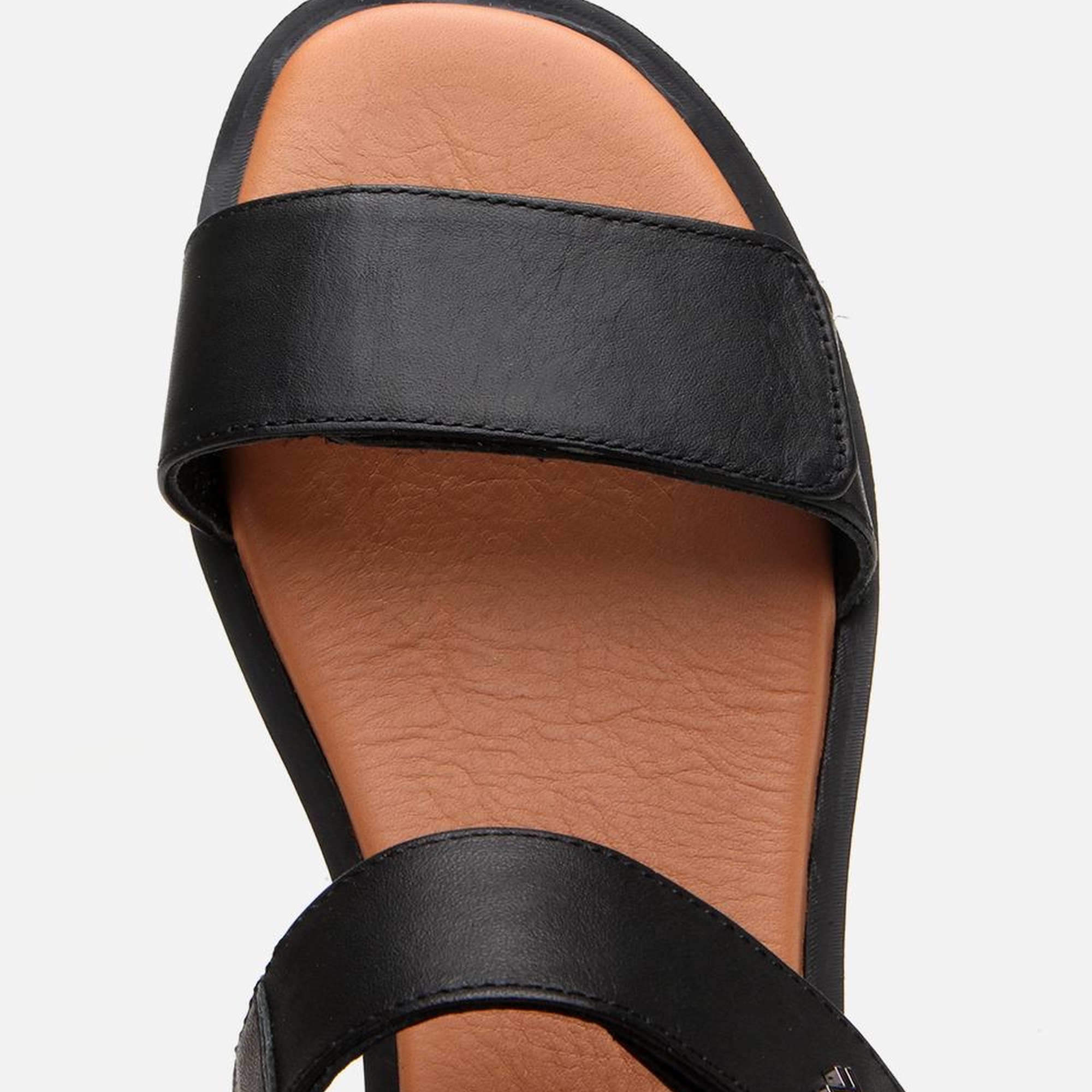 Kadın Deri Siyah Ayarlanabilir Düz Sandalet