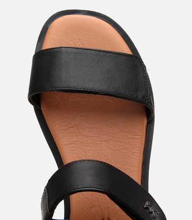  Kadın Deri Siyah Ayarlanabilir Düz Sandalet