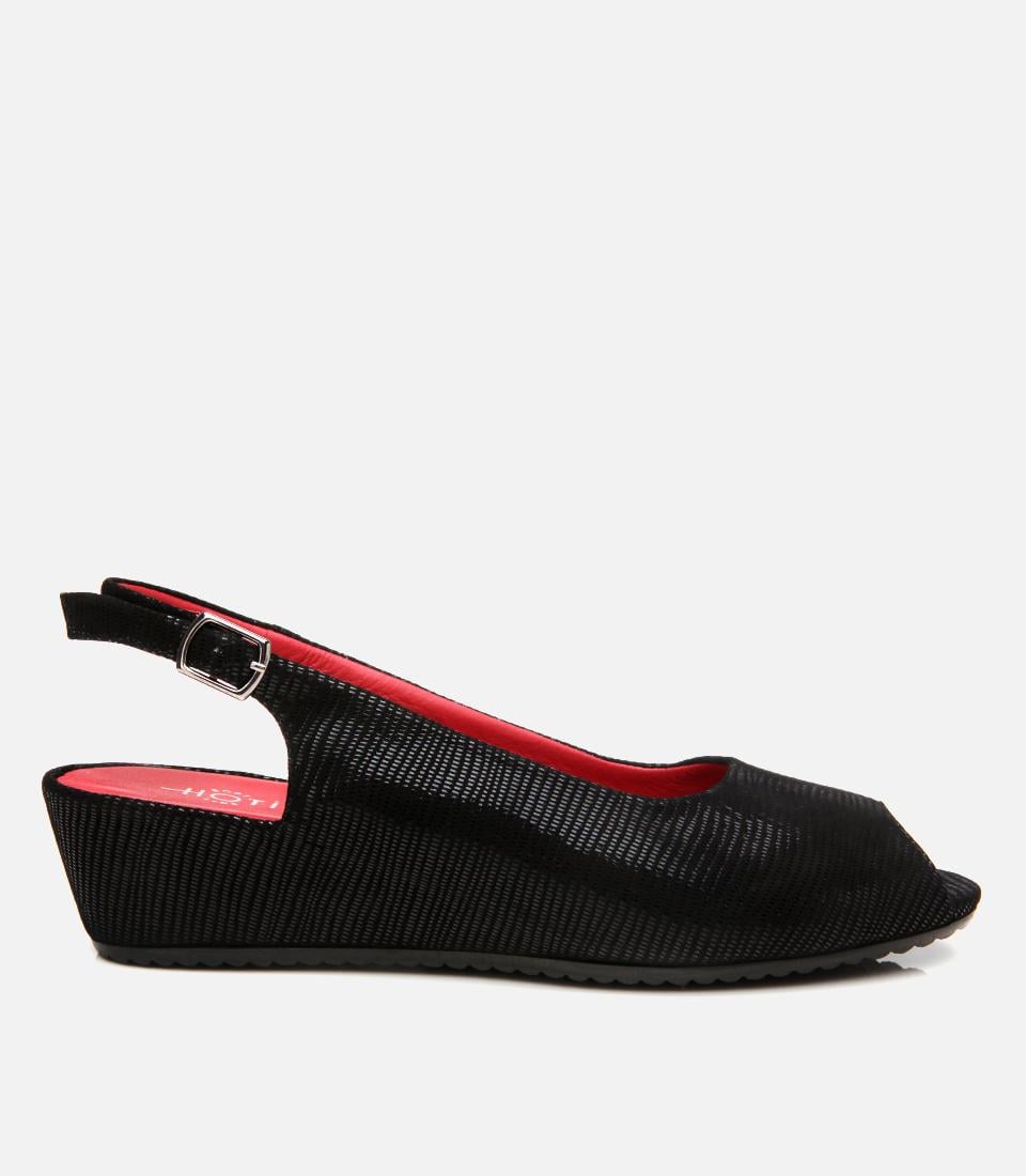  Kadın Deri Siyah Esnek Dolgu Topuklu Sandalet