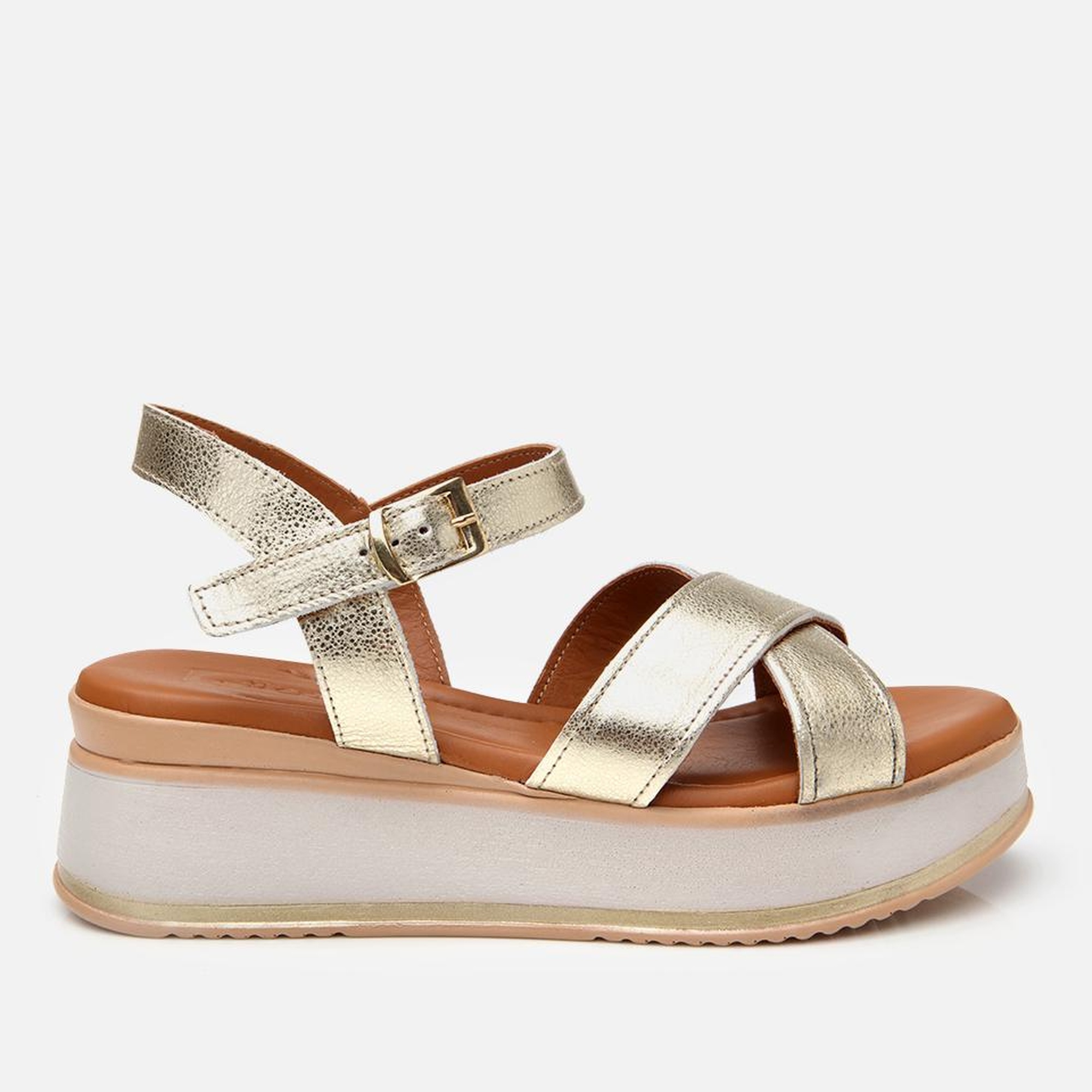 Kadın Deri Gold Dolgu Topuklu Sandalet