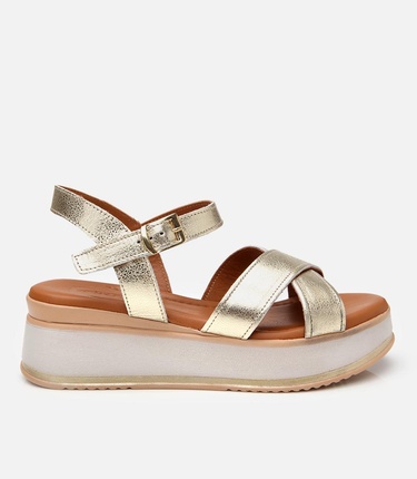  Kadın Deri Gold Dolgu Topuklu Sandalet