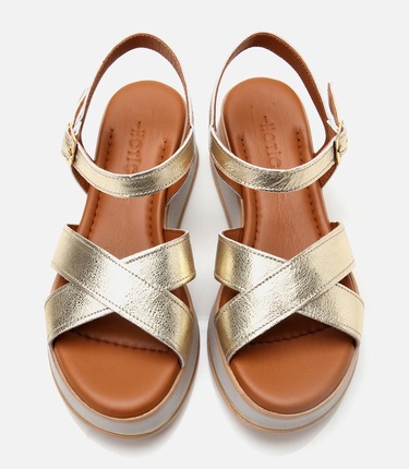  Kadın Deri Gold Dolgu Topuklu Sandalet