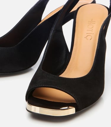  Kadın Süet Deri Siyah Topuklu Sandalet