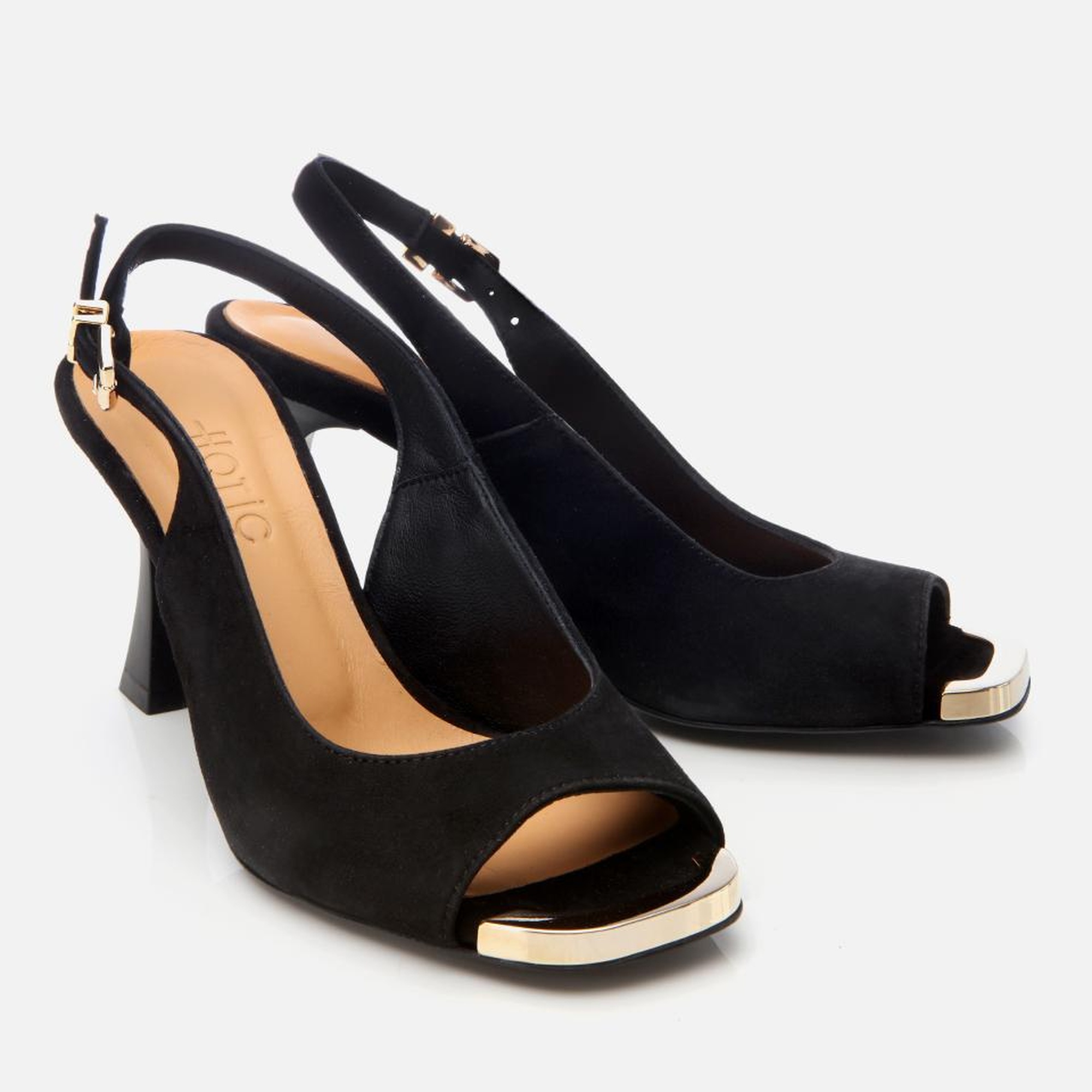 Kadın Süet Deri Siyah Topuklu Sandalet