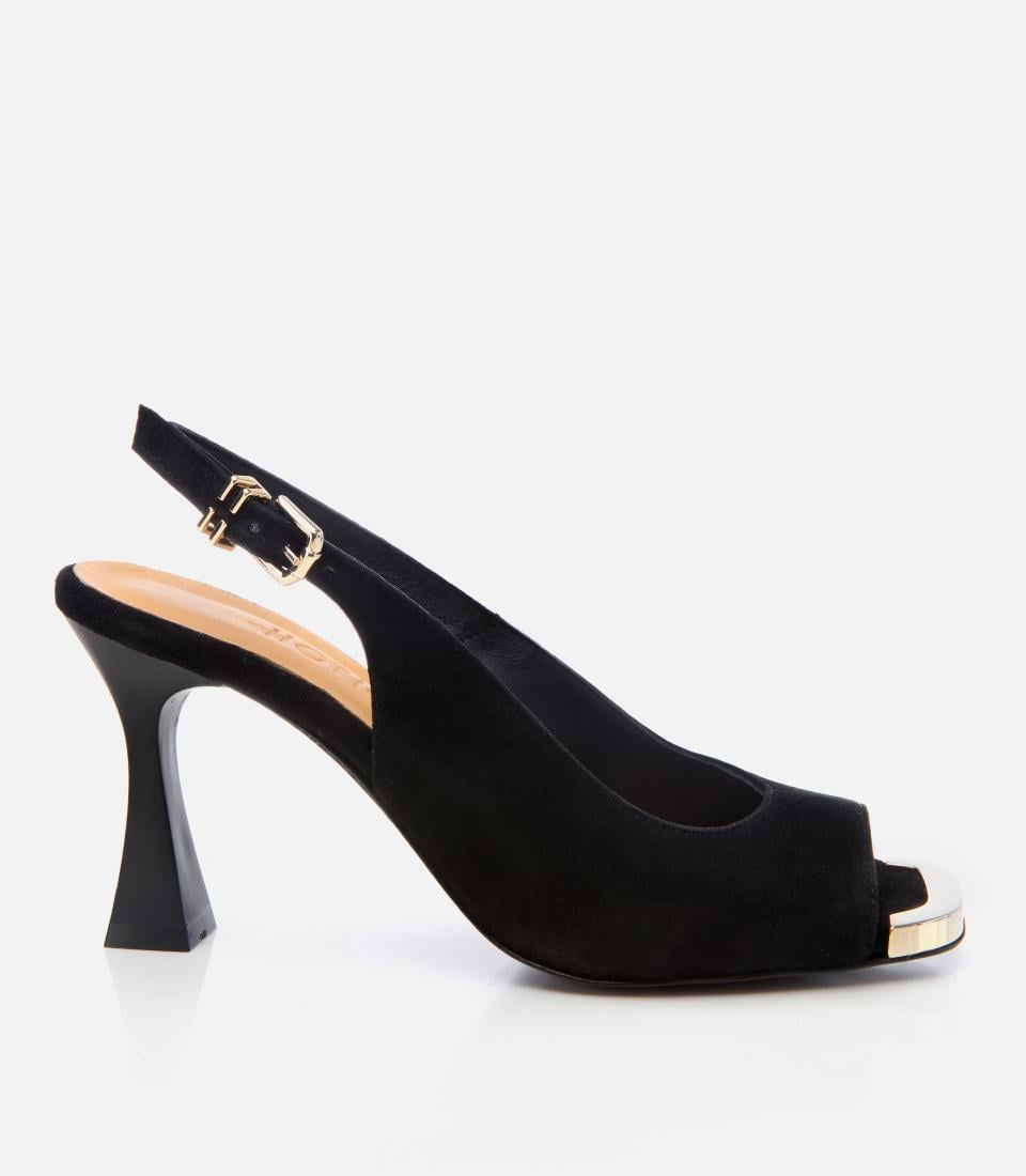  Kadın Süet Deri Siyah Topuklu Sandalet