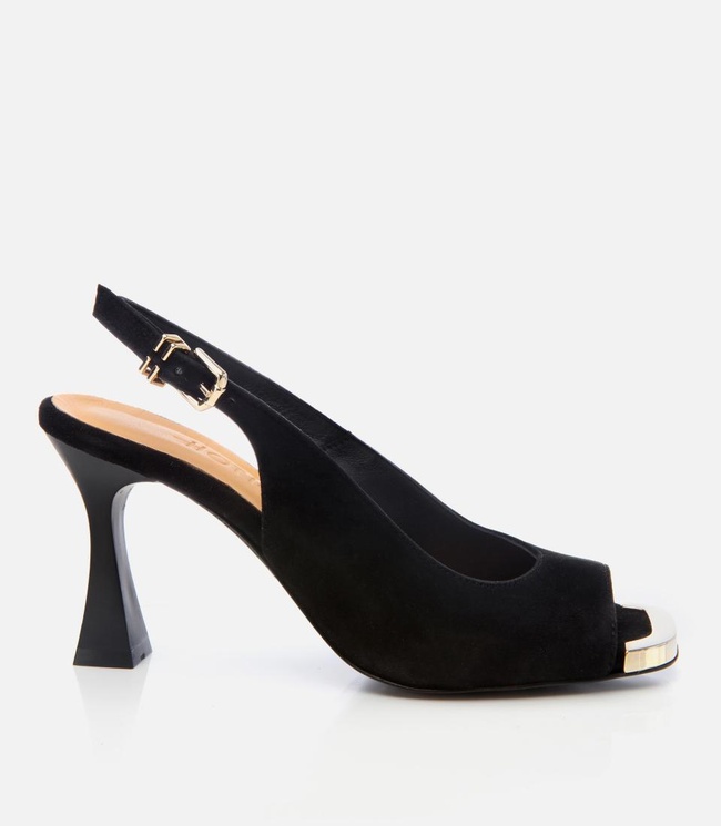  Kadın Süet Deri Siyah Topuklu Sandalet