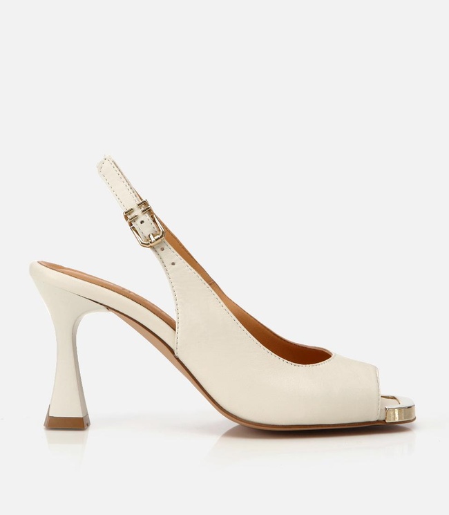  Kadın Deri Ekru Topuklu Sandalet