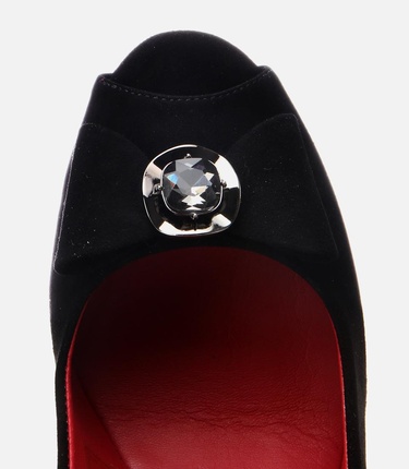  Kadın Süet Deri Siyah Esnek Dolgu Topuklu Sandalet