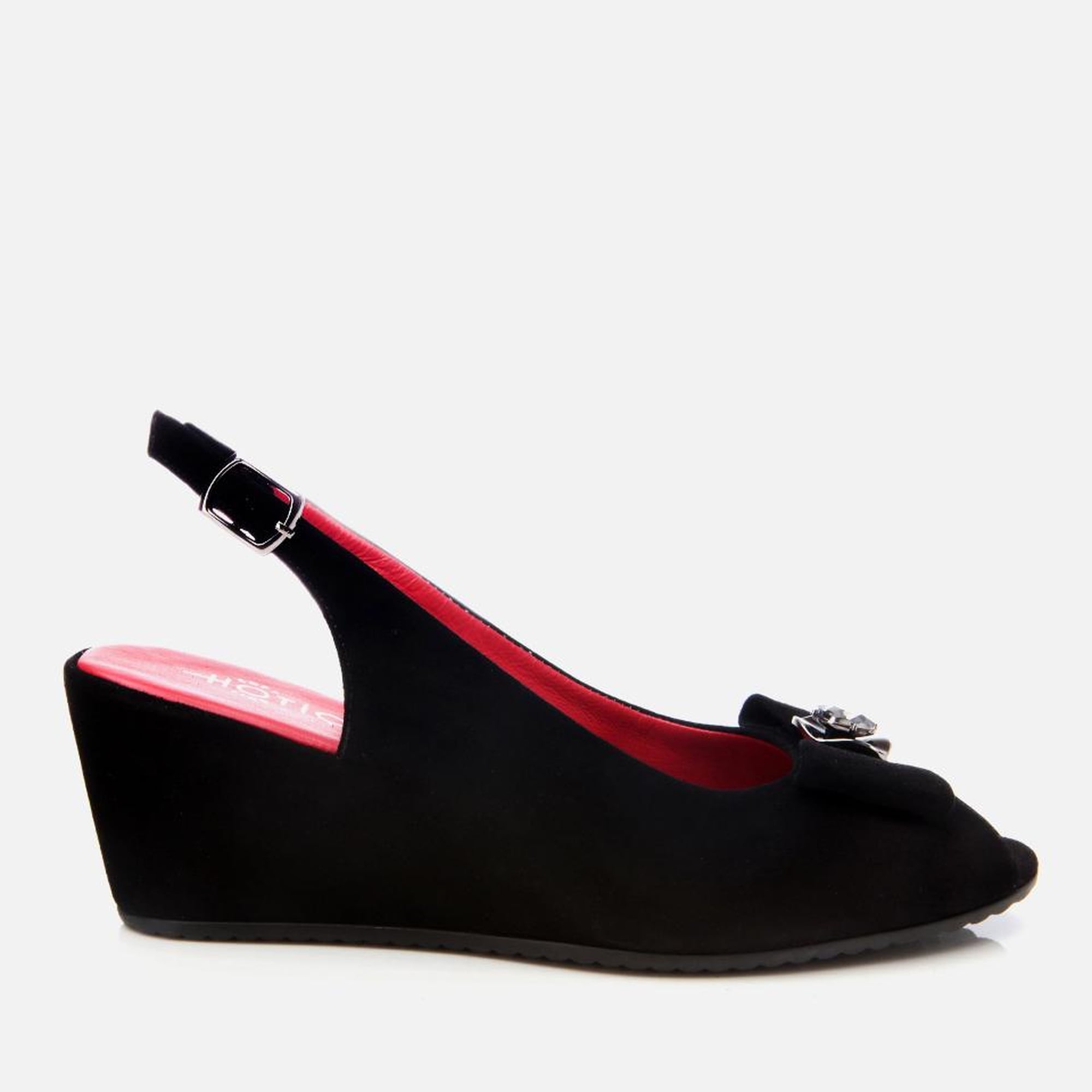 Kadın Süet Deri Siyah Esnek Dolgu Topuklu Sandalet