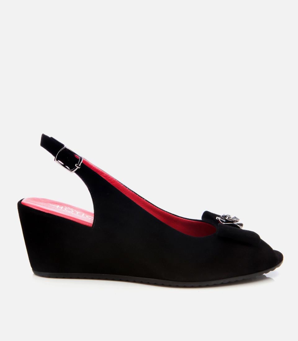  Kadın Süet Deri Siyah Esnek Dolgu Topuklu Sandalet