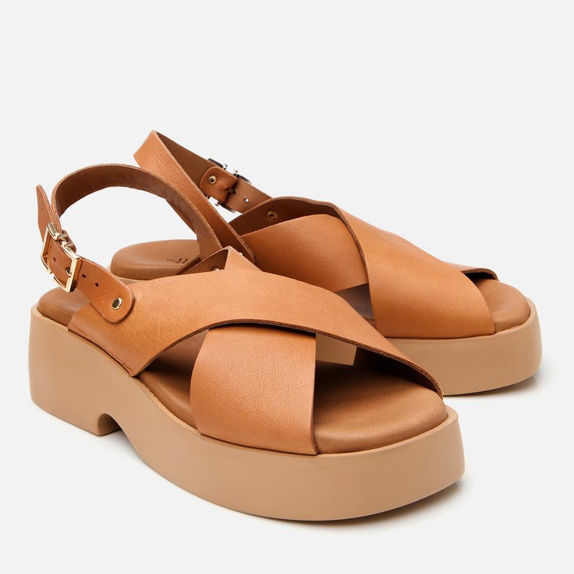 Kadın Deri Taba Kemerli Dolgu Topuklu Sandalet