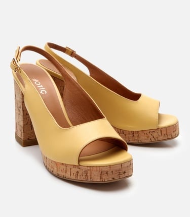  Kadın Deri Sarı Topuklu Sandalet