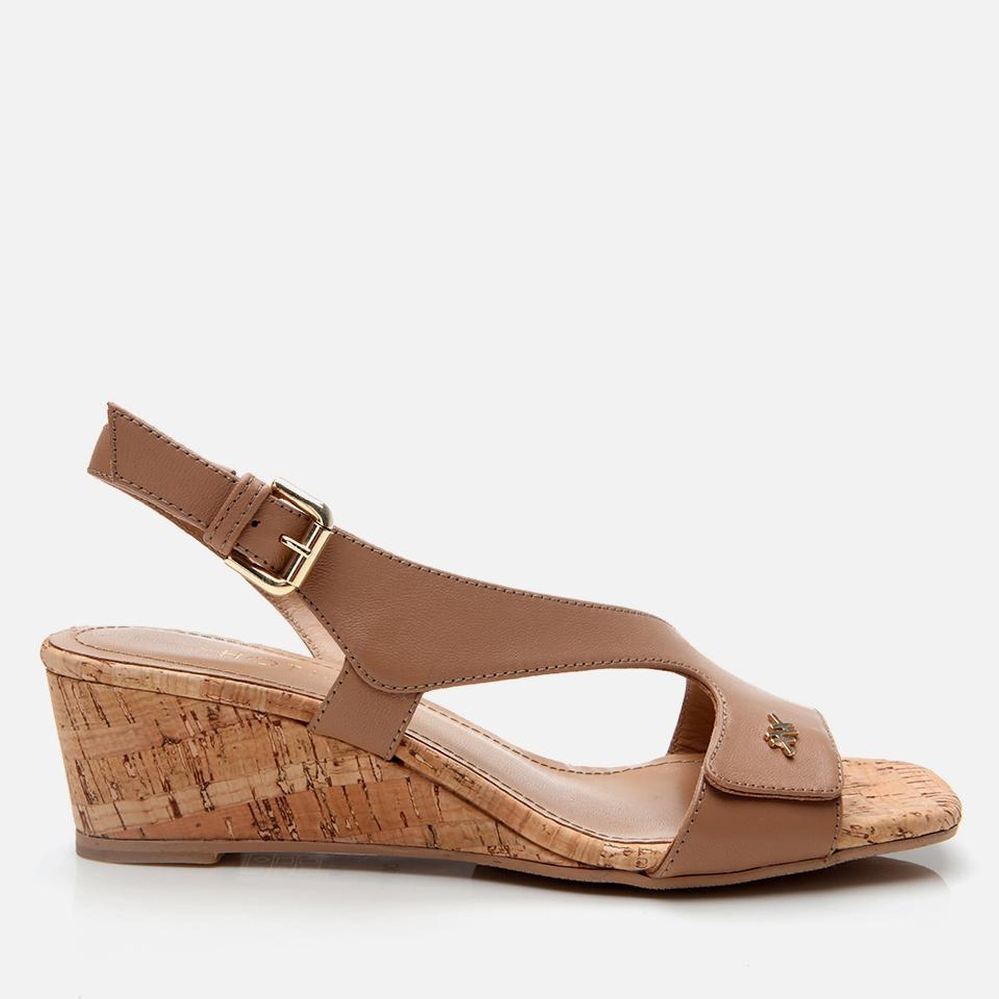 Kadın Deri Bej Kemerli Dolgu Topuklu Sandalet