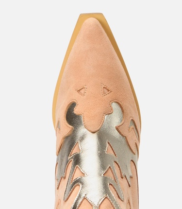  Kadın Süet Deri Bej Western Topuklu Bot