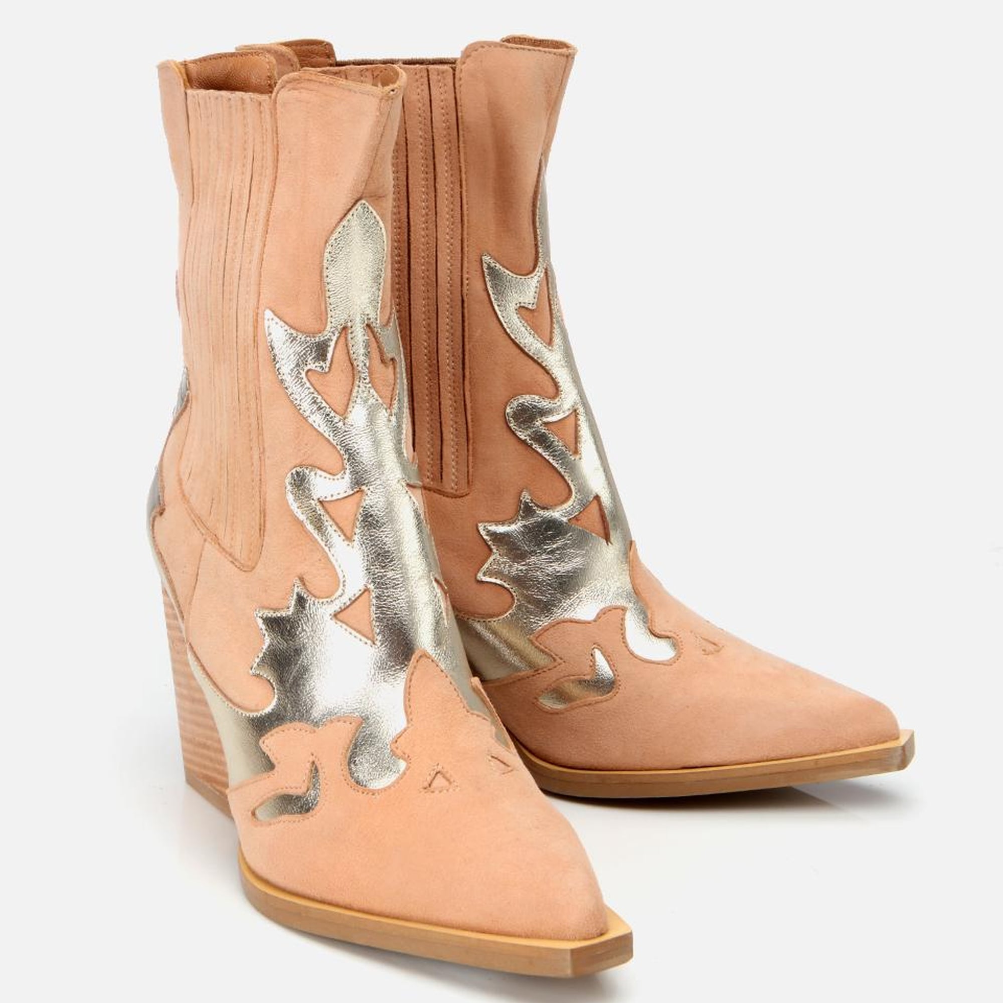 Kadın Süet Deri Bej Western Topuklu Bot