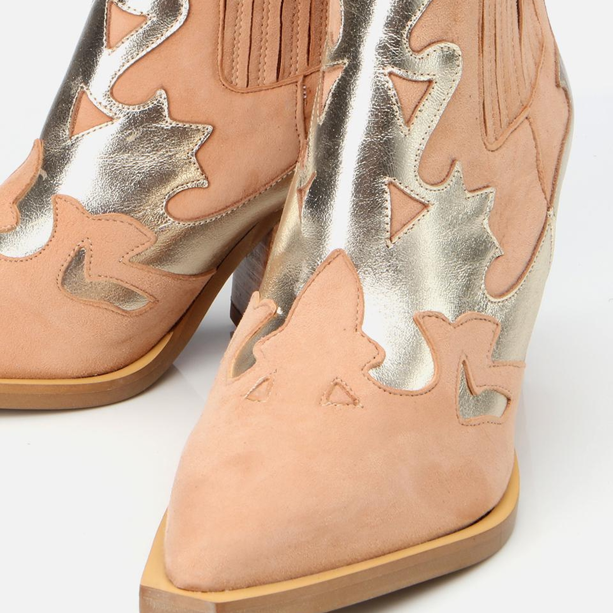 Kadın Süet Deri Bej Western Topuklu Bot