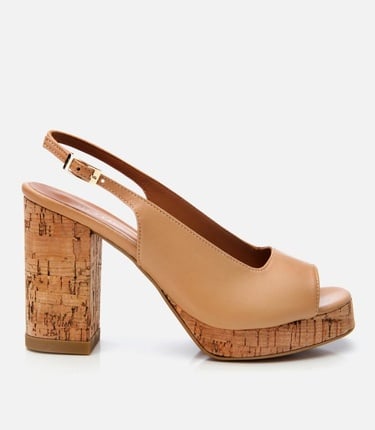  Kadın Deri Bej Topuklu Sandalet