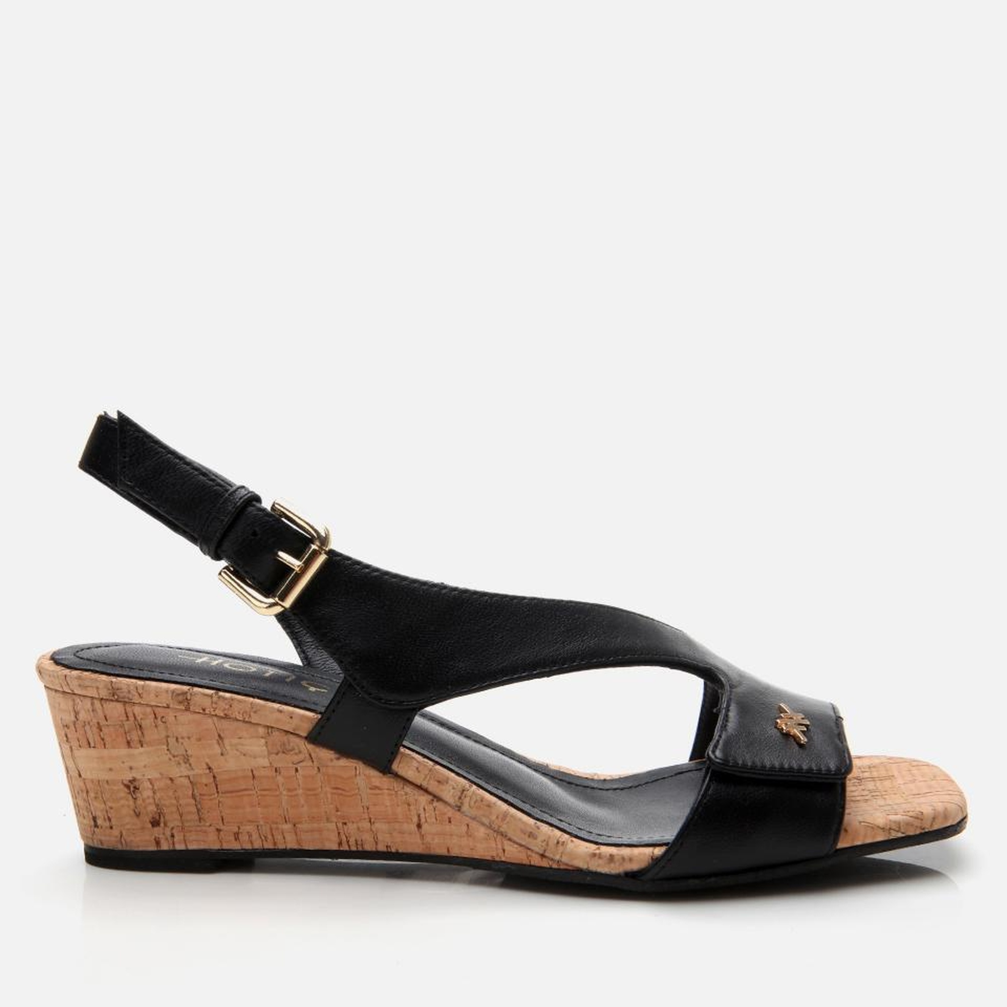 Kadın Deri Siyah Kemerli Dolgu Topuklu Sandalet