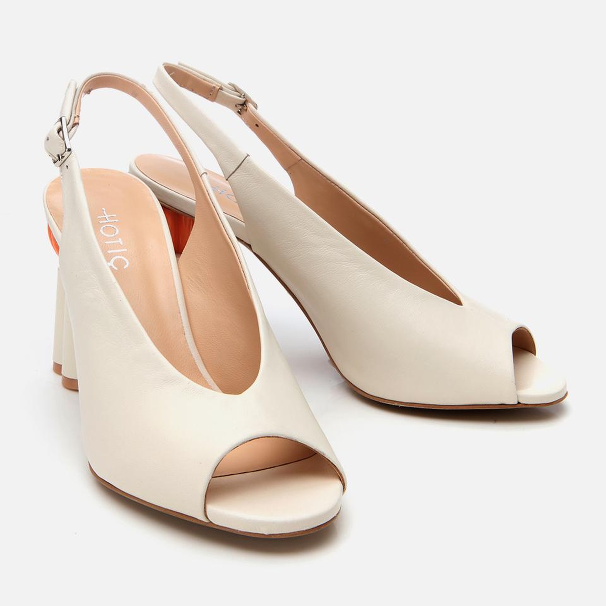 Kadın Deri Ekru Kalın Topuklu Sandalet