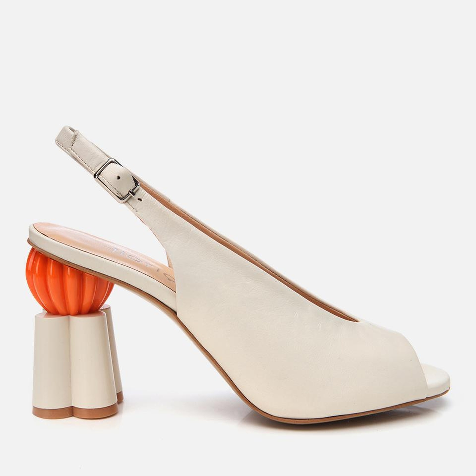 Kadın Deri Ekru Kalın Topuklu Sandalet