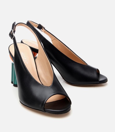  Kadın Deri Siyah Kalın Topuklu Sandalet
