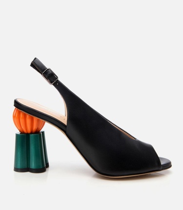  Kadın Deri Siyah Kalın Topuklu Sandalet